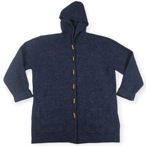KAREN SCOTT 100% Wool Cardigan Women’s XL Hooded Blue Cottagecore Jacket